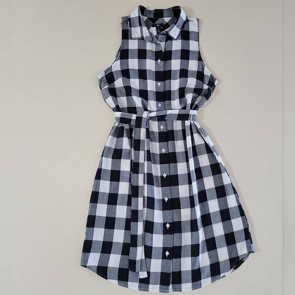 Gap Women's Black Buffalo Check Sleeveless Button-Down Shirt Dress
